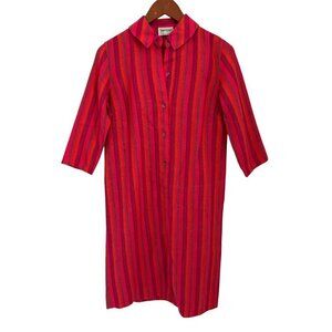 Donald Davies Vintage Striped Wool Dress Size 8 Pink & Orange Handmade In Irelan